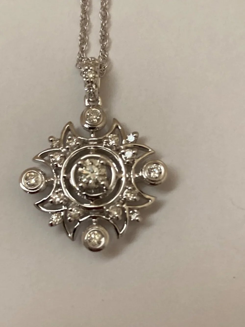 18K White Gold Diamond Pendant Bezel Set .32 Ctw 16" - Picture 3 of 9